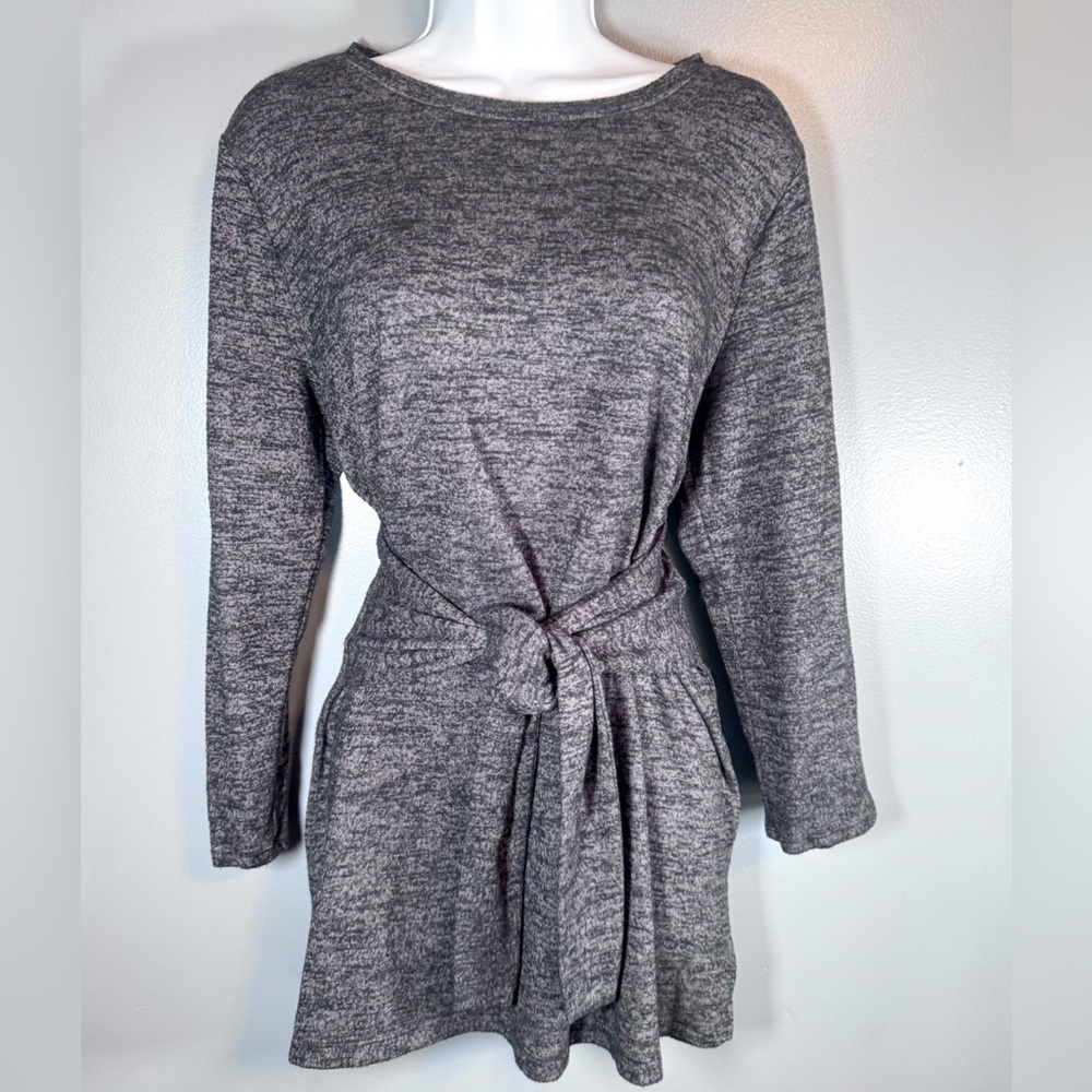 Liz Claiborne Heather Gray Tie-Waist Knit Dress | Size M - Picture 4 of 10